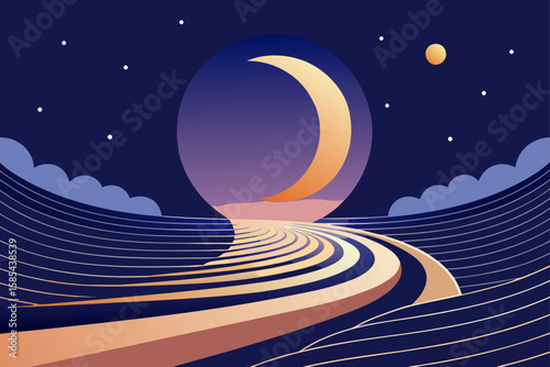 Zen Garden Lines Morphing into Seasonal Moon Curves