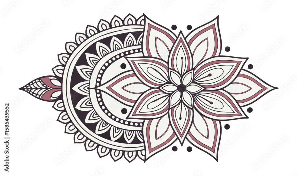 Fototapeta premium Mandala Floral Boho Design Intricate Vector Lotus Pattern