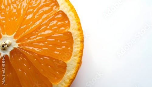 A close-up of an orange slice on a light blue background