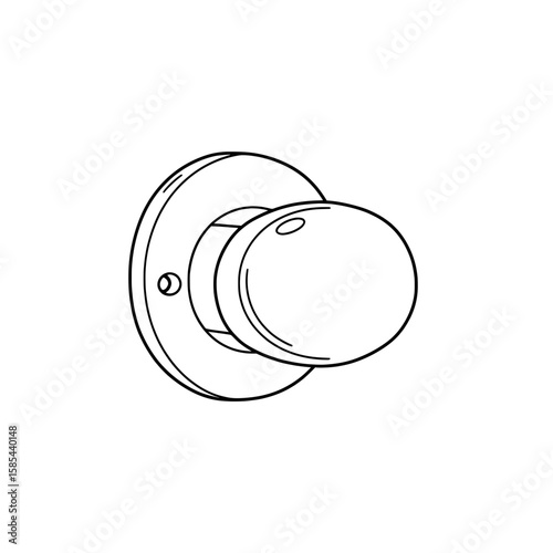 Round doorknob outlined with backplate, shows hardware for door access and latch use