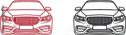 Two front view car outlines, one in red and the other in black, showcase modern automotive design