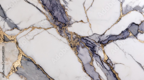 White Marble Texture with Gold Veins and Subtle Gray Streaks, CloseUp View