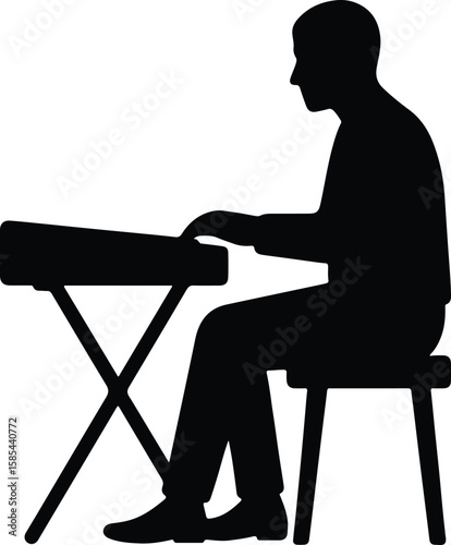 Silhouette musician playing electric piano synthesizer vector Illustrator