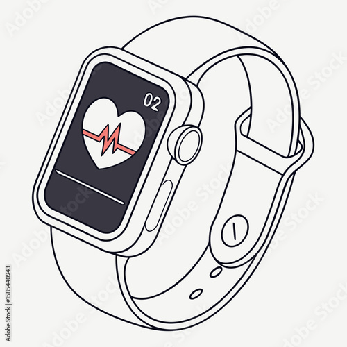 Illustration of a smartwatch displaying a heart rate monitor with a white band and black screen