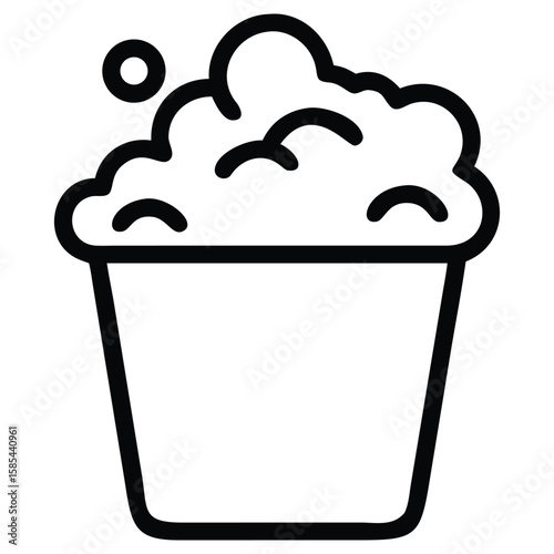 Bucket with soapy foam outline illustration for cleaning service and home use