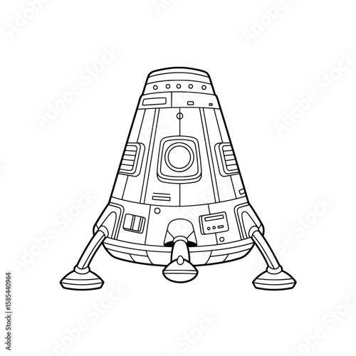 Sketch of a capsule detailed panels, outlined, white backdrop, vector rendering