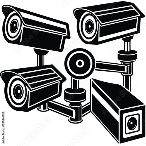 White Background Technology Showcase of High-Definition CCTV Security Cameras