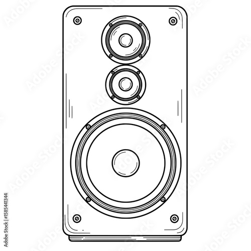 Speaker line art. Three speakers are vertically stacked in black and white minimalist style