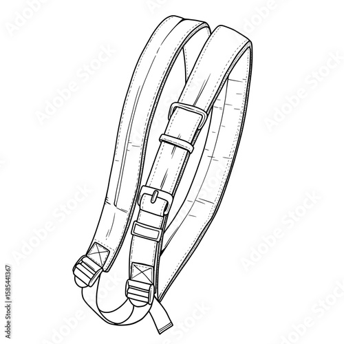 Strap detail rendered with lines, buckles and stitching visible on white background