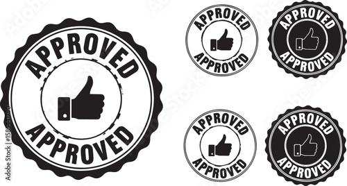 Approved thumbs up stamp seal endorsement, approved, stamp, thumbs up, seal, endorsement, confirmation, acceptance, agreement, positive, approval, graphic, design, symbol, icon, black, white, circular