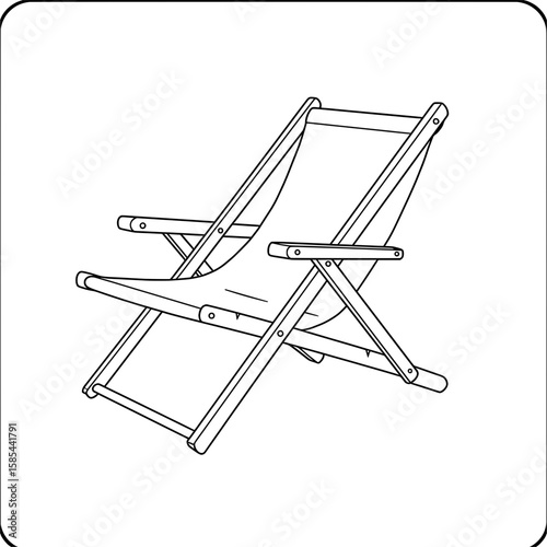 Wooden beach chair frame, outlined, featuring a folding mechanism for relaxation