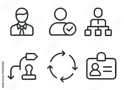 Task Delegation Icons. Outline vector icons of task delegation and roles: manager icon, team member icon,