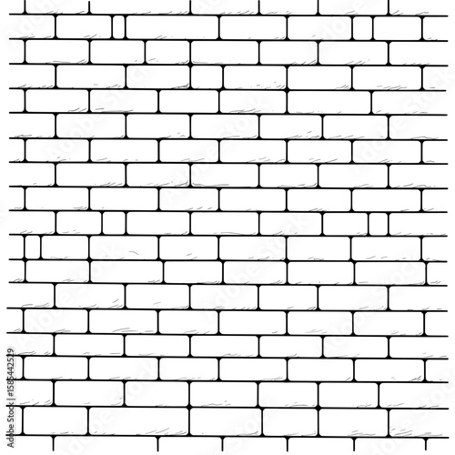 Simple brick wall sketch of white brick with black grout, with varying brick lengths