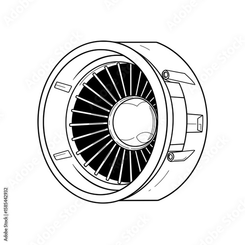 Turbine Turbine illustration with fan blades, black and white simple coloring, front view