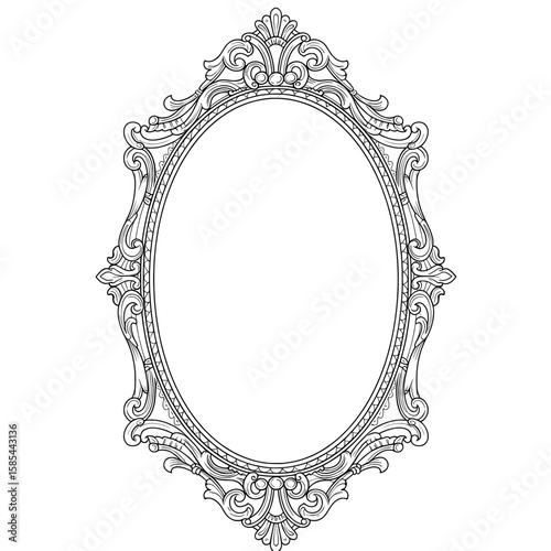 Ornate Mirror Frame's elegant, flourished border surrounds a classic oval shape, detailed & flowing design