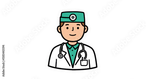 Cartoon Doctor Illustration with Stethoscope and Cap