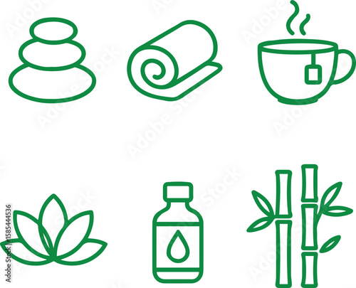 set of spa objects,Spa and Wellness Icon Set – Vector Collection of Health and Relaxation Symbols
