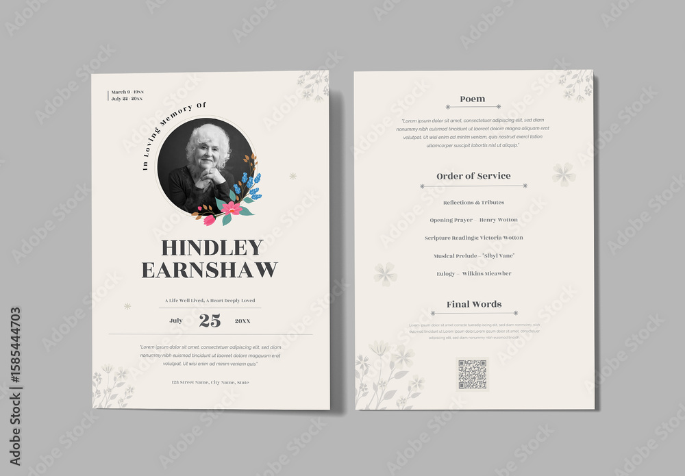 Elegant Funeral Obituary Program Design Layout Stock Template | Adobe Stock