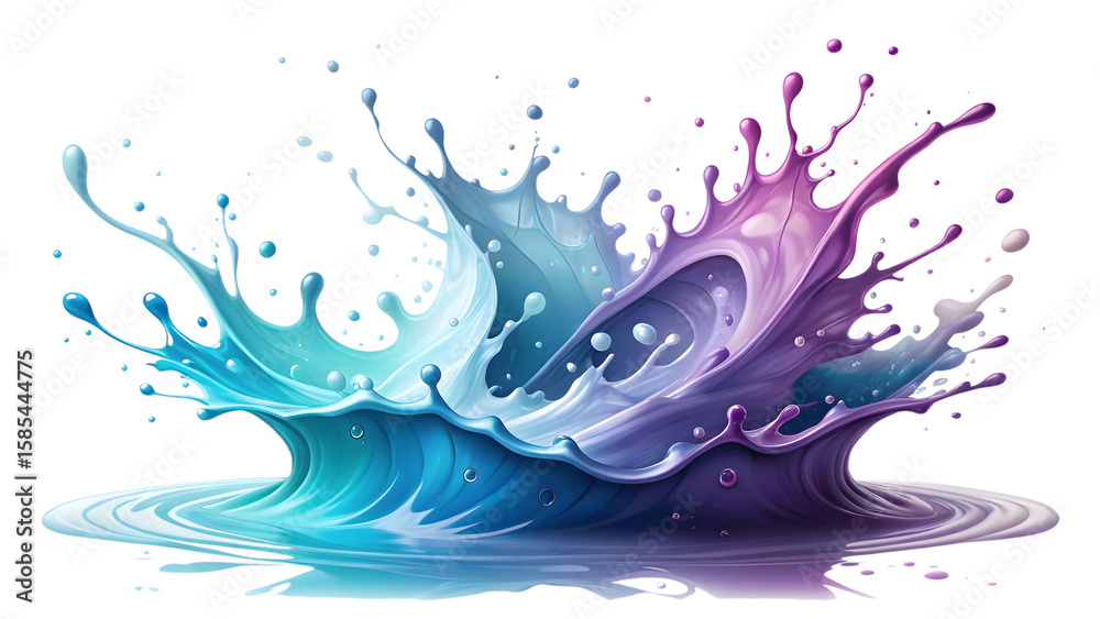 Naklejka premium Dynamic splash of blue and purple liquid with droplets and waves isolated on transparent background