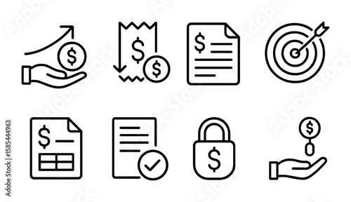Personal Finance Icons. Outline icon set of personal finance management: income, expenses, bank statement,