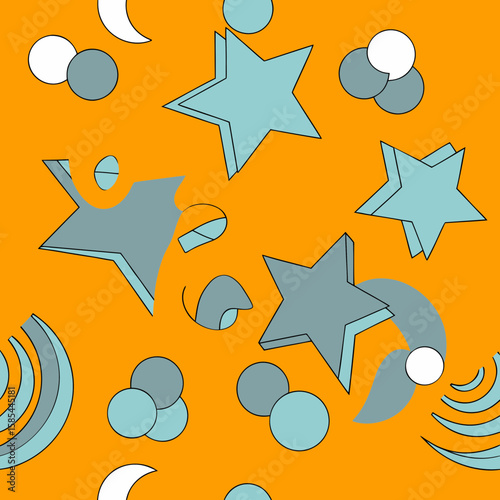 Orange Abstract Pattern with Stars and Celestial Shapes