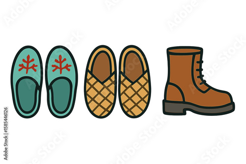 Colorful cartoon shoes and boots collection on gradient background