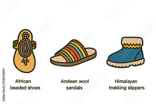 Traditional footwear: african beaded shoes, andean wool sandals, himalayan trekking slippers