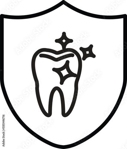 Tooth and shield with sparkle icon representing protected oral hygiene or secure dental care with transparent background