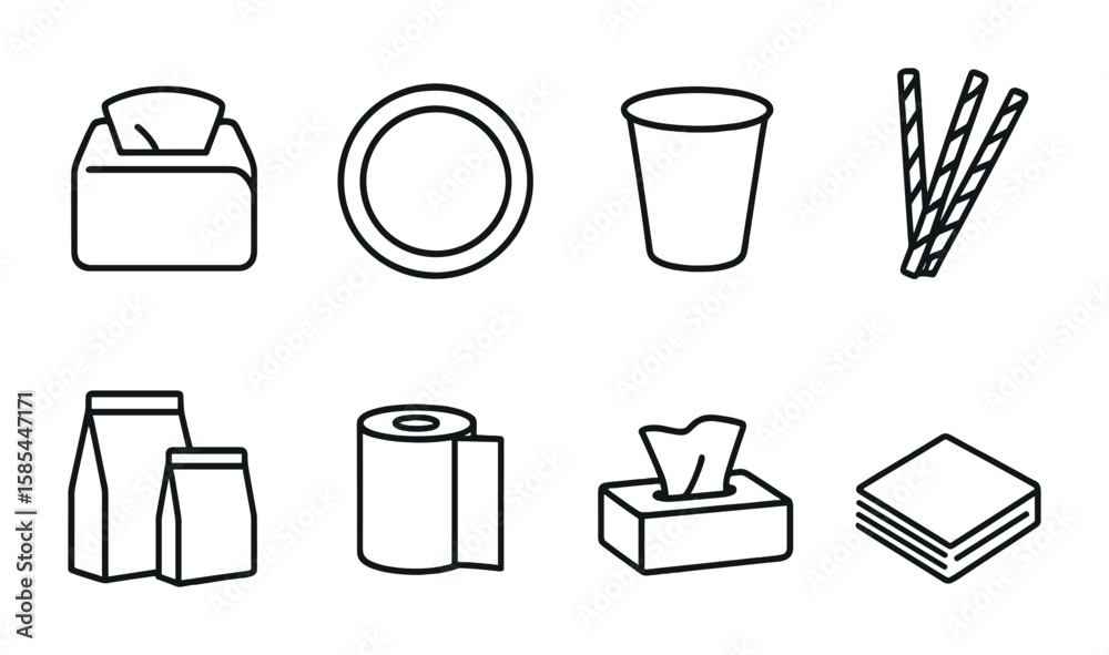 custom made wallpaper toronto digitalDisposable Paper Icons Set. Outline icon set of disposable paper products: napkin dispenser, paper plates,
