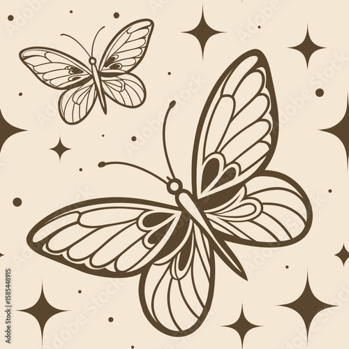Butterfly Silhouette with Stars Vector Background