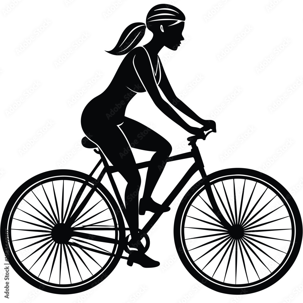 Obraz premium Serene Silhouette of a Female Cyclist on a Tranquil White Background