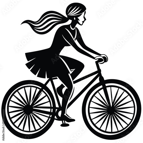 Silhouette of a Woman Gracefully Cycling on a Bicycle