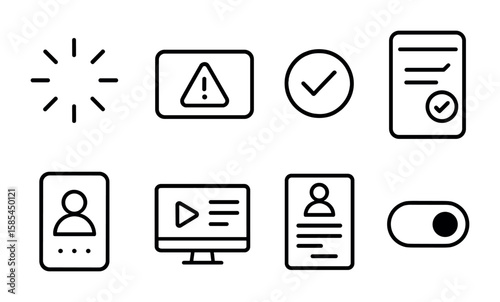 UX Enhancements Icons. Outline icon set of user experience enhancements: loading spinner, error message,