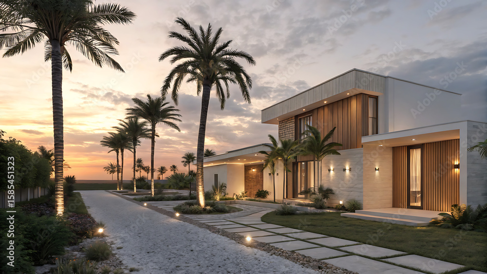 Modern house night exterior in forest landscape. Warm light glow large windows. Illuminated path garden trees. Patio lounge seating twilight. Luxury architecture cozy serene retreat living. Modern house night exterior in forest landscape. Warm light glow large windows. Illuminated path garden trees. Patio lounge seating twilight. Luxury architecture cozy serene retreat living.