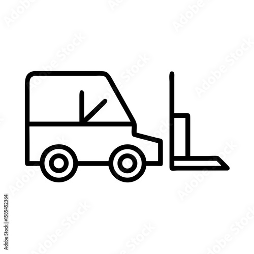 Forklift with pallet in simple outline style for industrial and construction use
