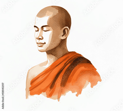 Seated Serenity Monk meditating isolated watercolor vector illustration svg