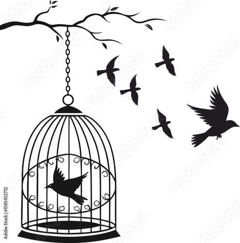 Bird in cage vector illustration with vintage design and freedom concept icon