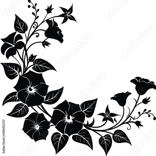 Floral Corner Silhouette with Morning Glory Flower