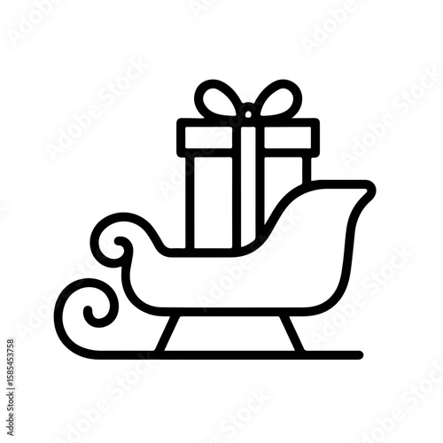 Santa Sleigh Outline Icon with Gift