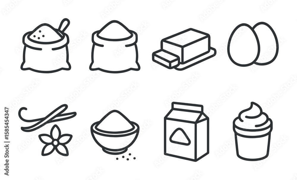 custom made wallpaper toronto digitalDessert Ingredient Icons. Outline icon set of dessert ingredients: sugar, flour, butter, eggs, vanilla pod,