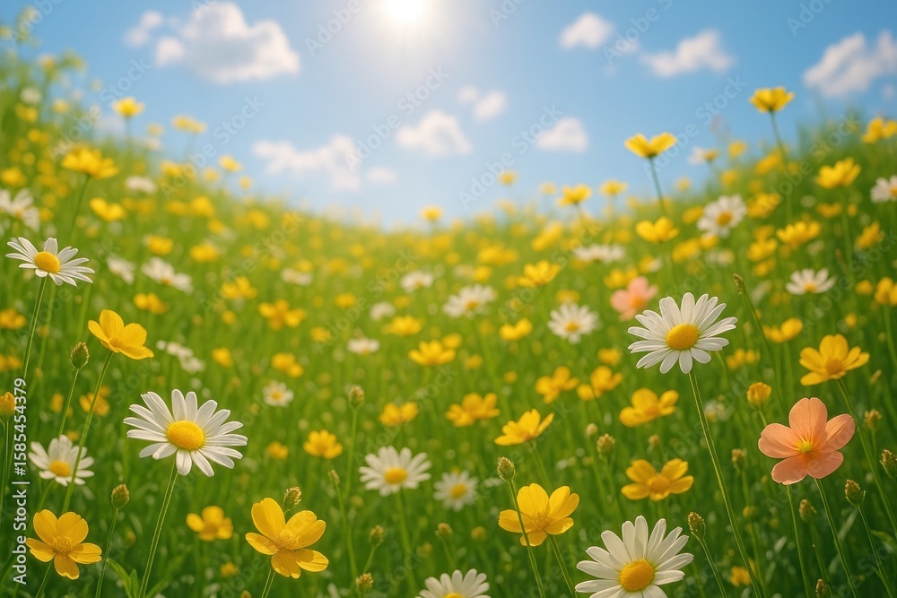 Vibrant meadow with blooming flowers. Vibrant meadow with blooming flowers.