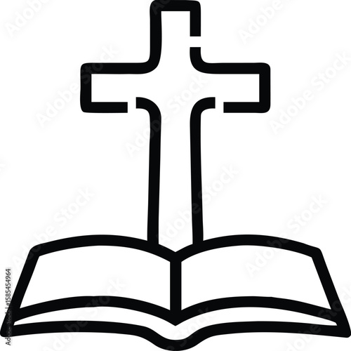 Christian cross over open book illustration for print and digital design