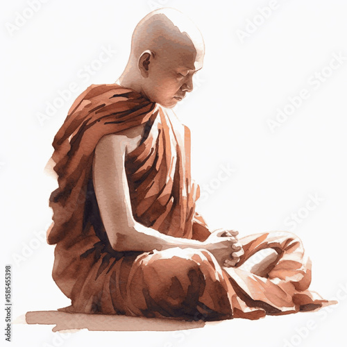 Stillness in Watercolor Monk meditating isolated watercolor vector illustration svg