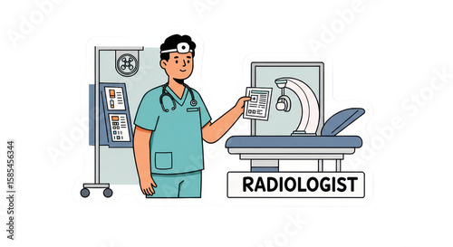 Illustration of a Radiologist with Medical Scanning Equipment