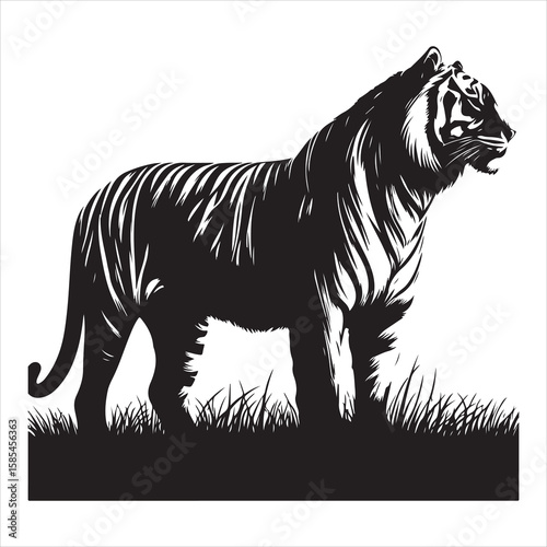 siting tiger face Silhouette Vector Art, and Graphic, vector black color silhouette , solated white background