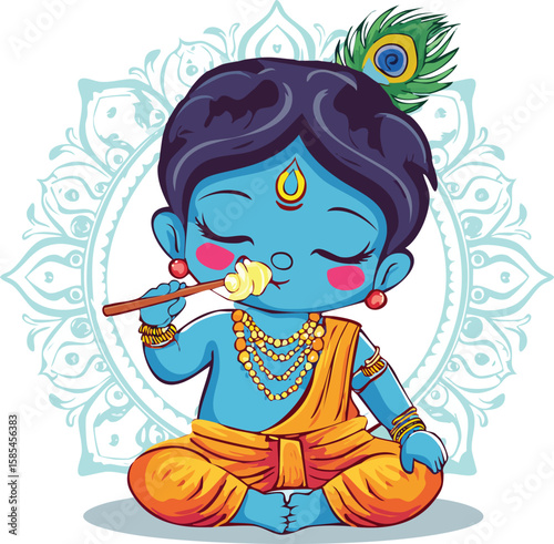 Happy krishna janmashtami illustration of baby lord krishna