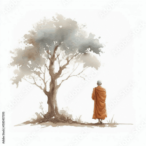 Wanderer's Fluid Light Wandering monk isolated watercolor vector illustration svg