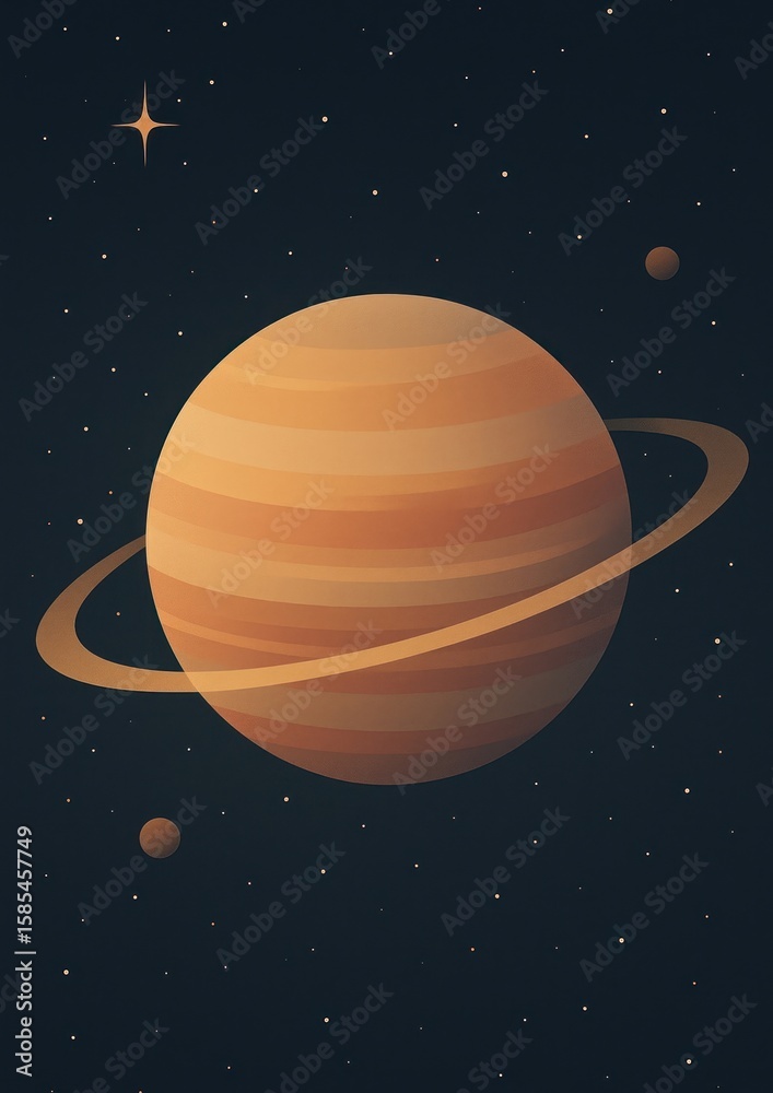 Fototapeta premium Saturn illustration with starry background.