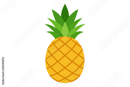 High-resolution illustration of a vibrant ripe pineapple with lush green leaves, isolated on a white background.