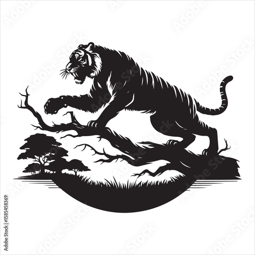 siting tiger face Silhouette Vector Art, and Graphic, vector black color silhouette , solated white background